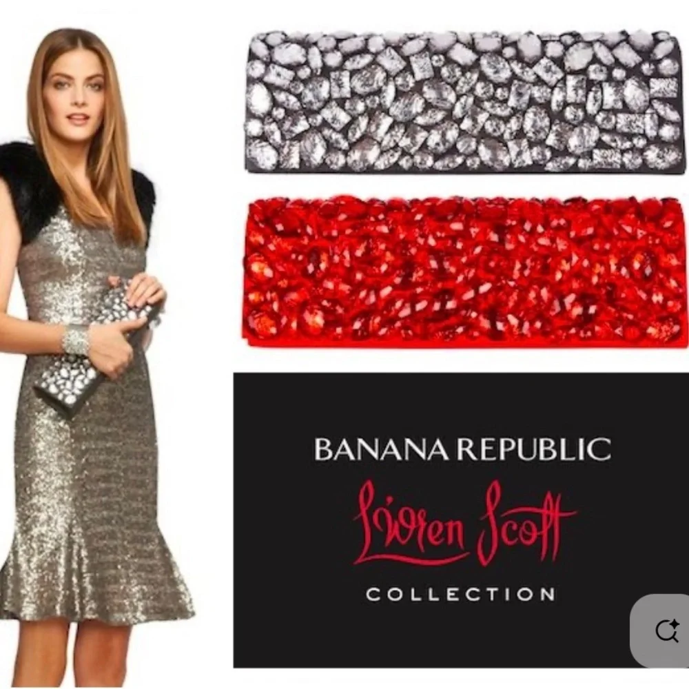 L'Wren Scott x Banana Republic RARE Red Crackle Gemmed Clutch Handbag Wristlet
